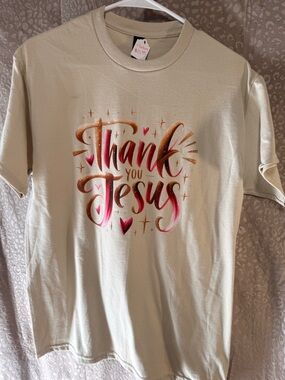 Gildan Cream Tee with Pink and Gold "Thank You Jesus" Script